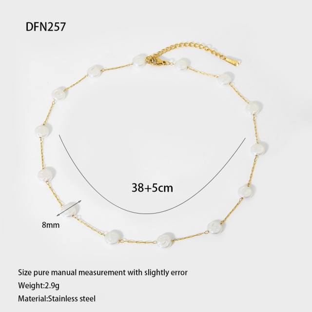 18K Gold-Plated Stainless Steel necklace Pearl Necklace Shell Flower Imitation Pearl Chain necklace for women