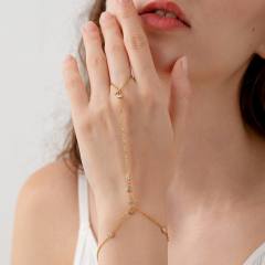 Light Luxury 18K Gold-Plated Integrated Bracelet Ring Stainless Steel Zircon-Encrusted ring bracelet