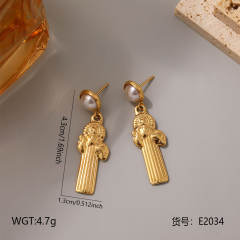 Geometric Ocean Stainless Steel Earrings Simple Pearl Shell Star Fishbone Earrings for Women