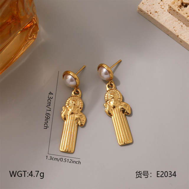 Geometric Ocean Stainless Steel Earrings Simple Pearl Shell Star Fishbone Earrings for Women