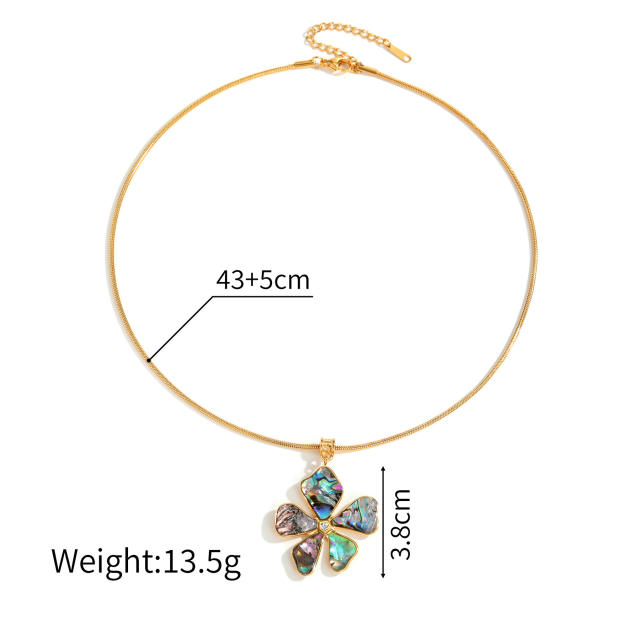 Summer elegant abalone flower stainless steel necklace bracelet earrings rings set