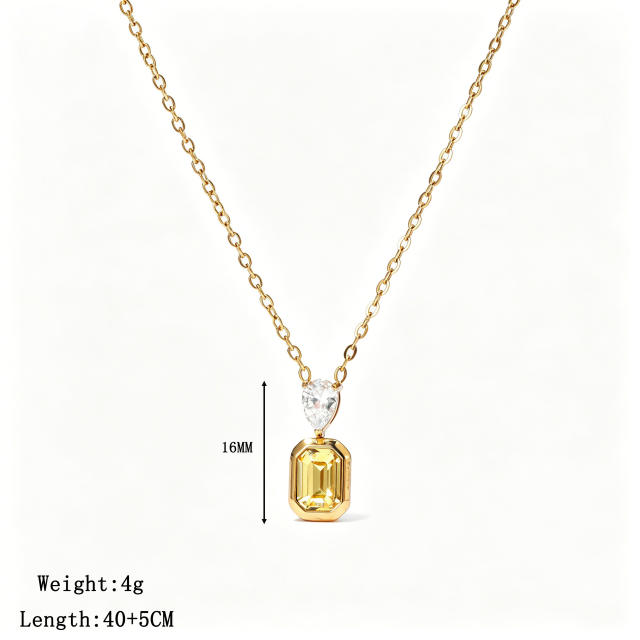 Dainty colorful heart crystal pendant stainless steel necklace
