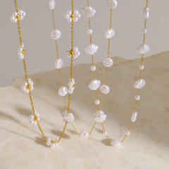 18K Gold-Plated Stainless Steel necklace Pearl Necklace Shell Flower Imitation Pearl Chain necklace for women
