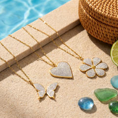 New Micro-Inlaid Zircon Butterfly heart flower pendant stainless steel Necklace for Women
