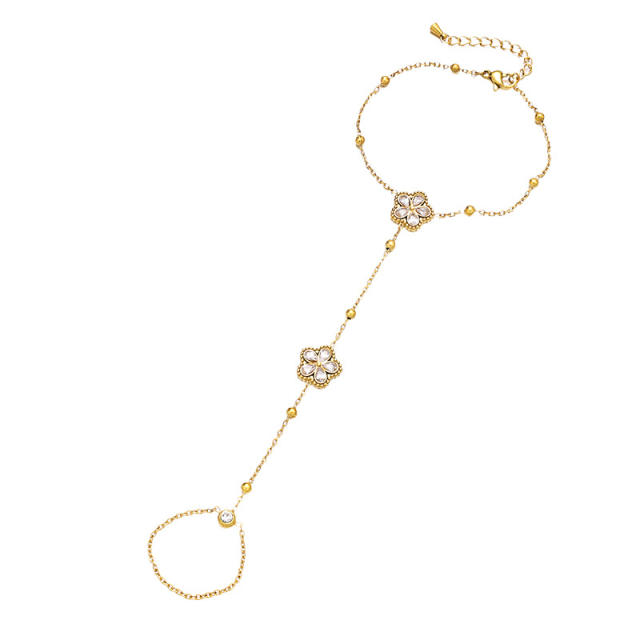 Delicate diamond clover stainless steel bracelet ring bracelet