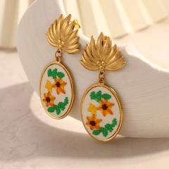 Sweet fresh embroidery flower stainless steel earrings