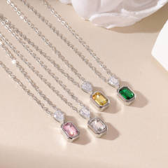 Dainty colorful heart crystal pendant stainless steel necklace