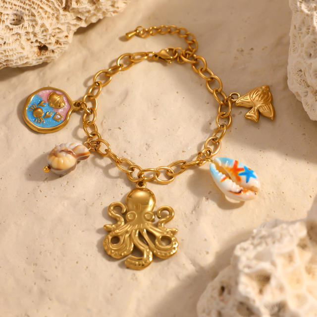 Personalized Ocean style Octopus Oil-Drop Color-Contrast charm stainless steel bracelet