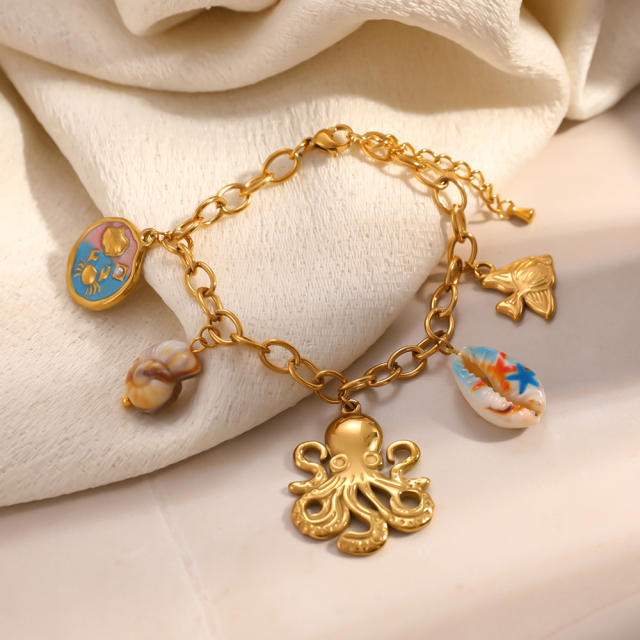 Personalized Ocean style Octopus Oil-Drop Color-Contrast charm stainless steel bracelet