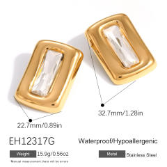 Retro style geometric square glass crystal inlaid stainless steel earrings