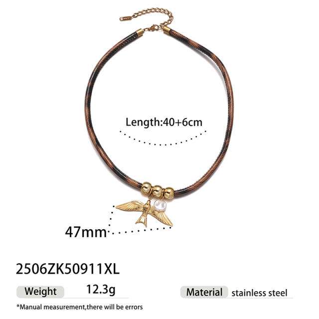 Fashion Ocean Series Pendant Necklace with Leopard Print Leather Cord stainless steel necklace