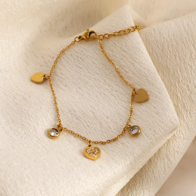 Hot sale diamond heart charm stainless steel bracelet