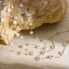 18K Gold-Plated Stainless Steel necklace Pearl Necklace Shell Flower Imitation Pearl Chain necklace for women