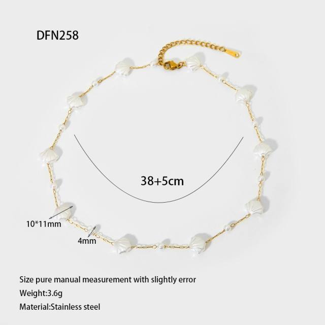 18K Gold-Plated Stainless Steel necklace Pearl Necklace Shell Flower Imitation Pearl Chain necklace for women