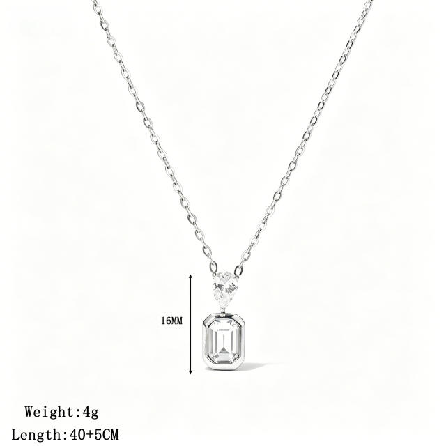 Dainty colorful heart crystal pendant stainless steel necklace