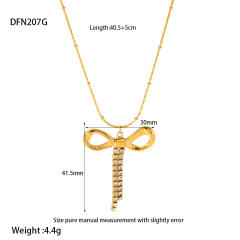 18K Gold-Plated Bowknot Rhinestone Tassel Pendant Stainless Steel Necklace