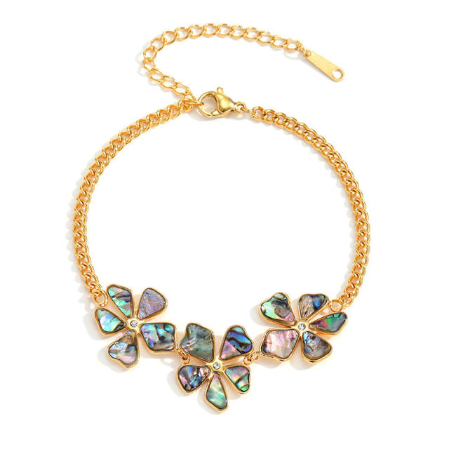 Summer elegant abalone flower stainless steel necklace bracelet earrings rings set