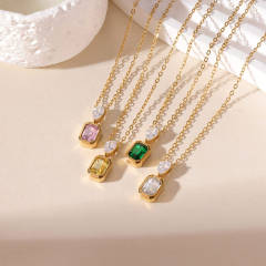 Dainty colorful heart crystal pendant stainless steel necklace