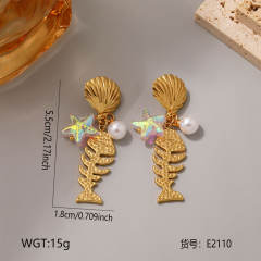 Geometric Ocean Stainless Steel Earrings Simple Pearl Shell Star Fishbone Earrings for Women