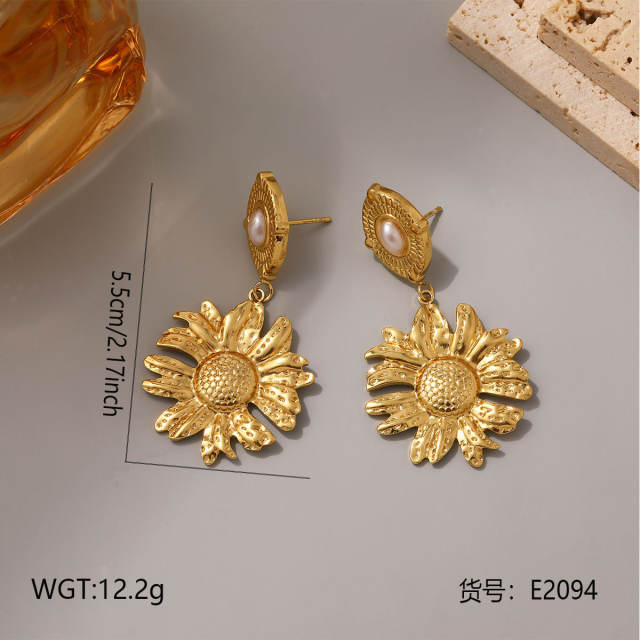 Geometric Ocean Stainless Steel Earrings Simple Pearl Shell Star Fishbone Earrings for Women