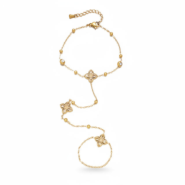 18K Gold Diamond-Encrusted Bracelet Light Luxury clover stainless steel bracelet ring bracelet