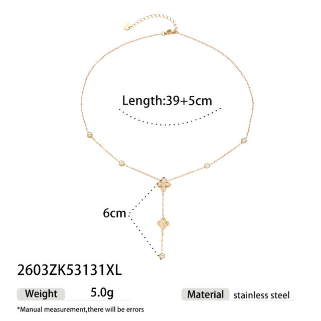 Delicate diamond clover two layer stainless steel bracelet