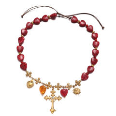French Retro Palace-Style Acrylic Red Heart Necklace with Cross Pendant stainless steel necklace set