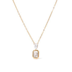 Dainty colorful heart crystal pendant stainless steel necklace