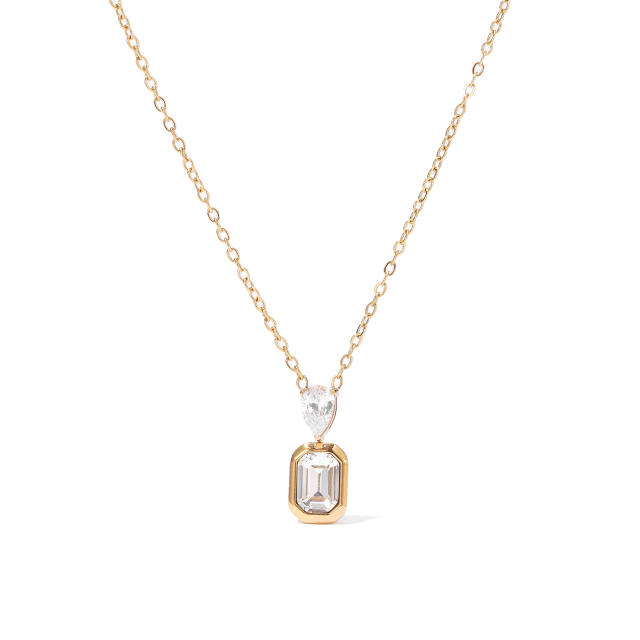 Dainty colorful heart crystal pendant stainless steel necklace