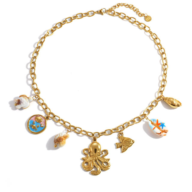 Marine Wind Exaggerated Animals charm stainless steel necklace