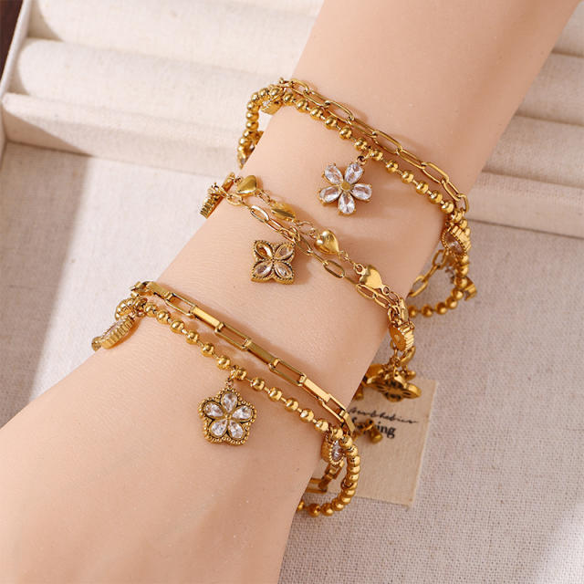 Ins-Style Exquisite Butterfly Flower Design Zircon Bracelet charm bracelet stainless steel bracelet