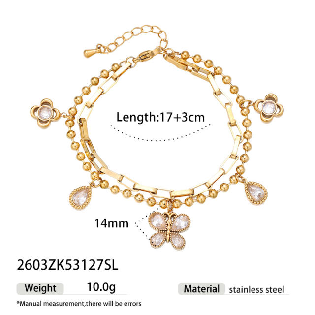 Ins-Style Exquisite Butterfly Flower Design Zircon Bracelet charm bracelet stainless steel bracelet