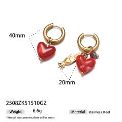 French Retro Palace-Style Acrylic Red Heart Necklace with Cross Pendant stainless steel necklace set