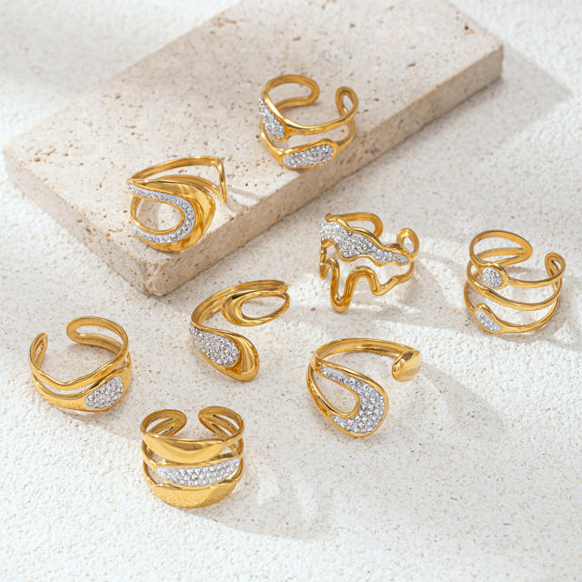 Stainless Steel rings diamond geometric line rings for women