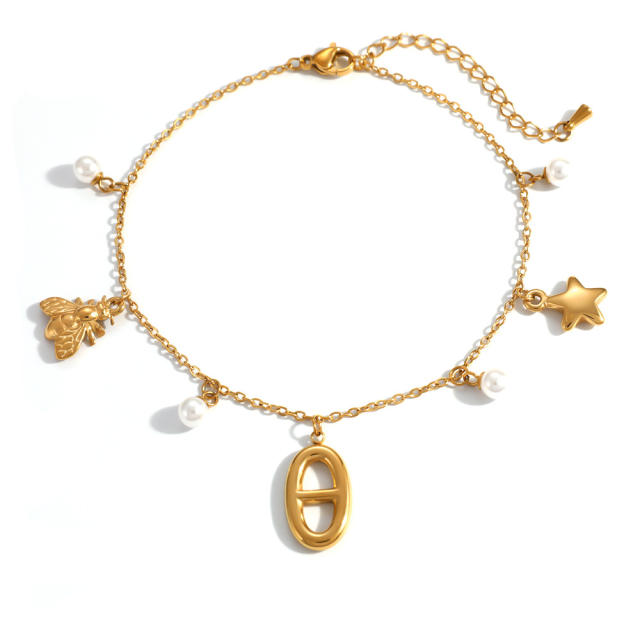 Water proof pig nose charm stainless steel anklet