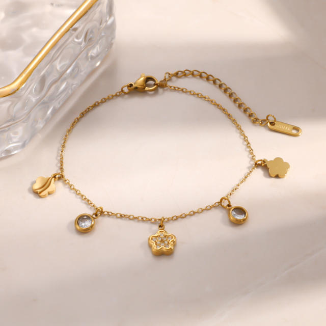 Sweet diamond charm stainless steel bracelet holiday bracelet