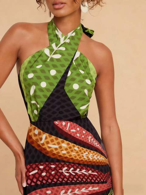 Summer Style Positioning Print Floral Cross-Back Versatile Dress