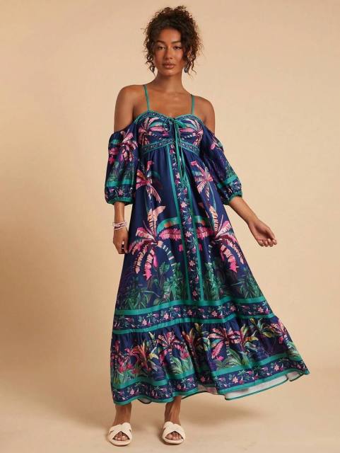 Foreign Trade Summer Style Printed Off-Shoulder Strapless Dress