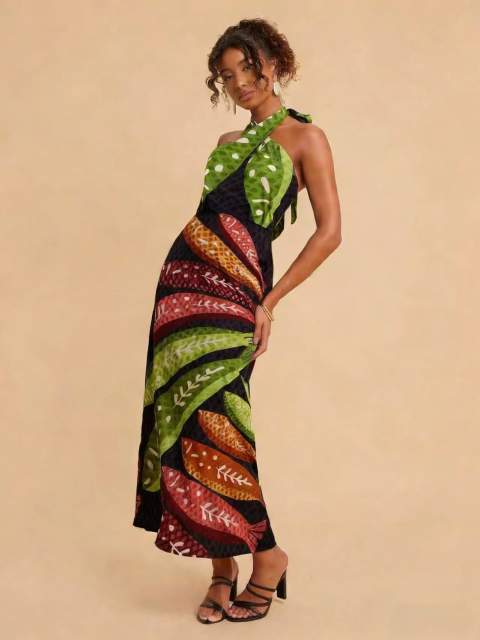 Summer Style Positioning Print Floral Cross-Back Versatile Dress