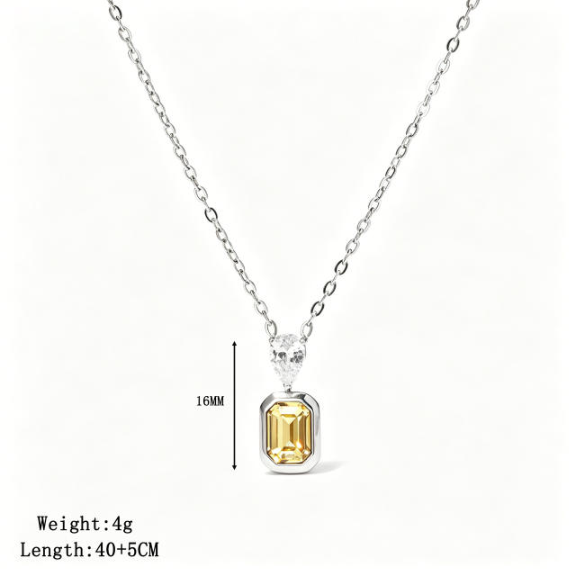 Dainty colorful heart crystal pendant stainless steel necklace