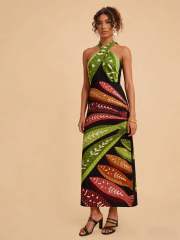 Summer Style Positioning Print Floral Cross-Back Versatile Dress