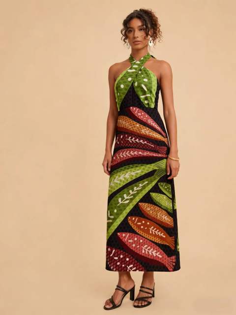Summer Style Positioning Print Floral Cross-Back Versatile Dress