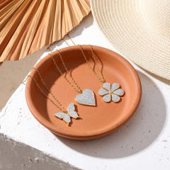 New Micro-Inlaid Zircon Butterfly heart flower pendant stainless steel Necklace for Women