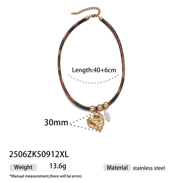 Fashion Ocean Series Pendant Necklace with Leopard Print Leather Cord stainless steel necklace
