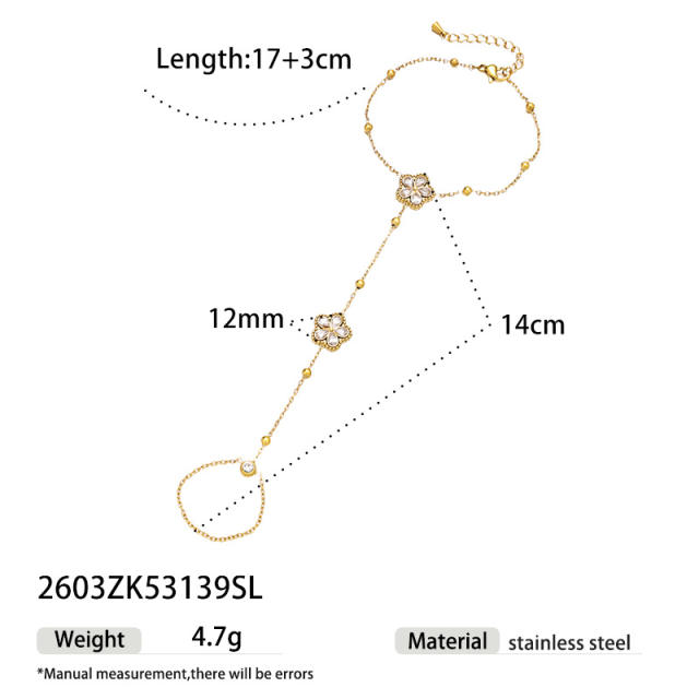 18K Gold Diamond-Encrusted Bracelet Light Luxury clover stainless steel bracelet ring bracelet