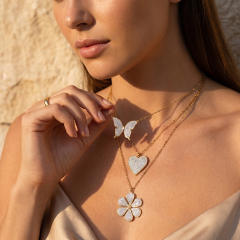 New Micro-Inlaid Zircon Butterfly heart flower pendant stainless steel Necklace for Women