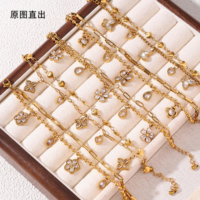 Ins-Style Exquisite Butterfly Flower Design Zircon Bracelet charm bracelet stainless steel bracelet