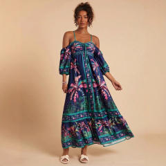 Foreign Trade Summer Style Printed Off-Shoulder Strapless Dress