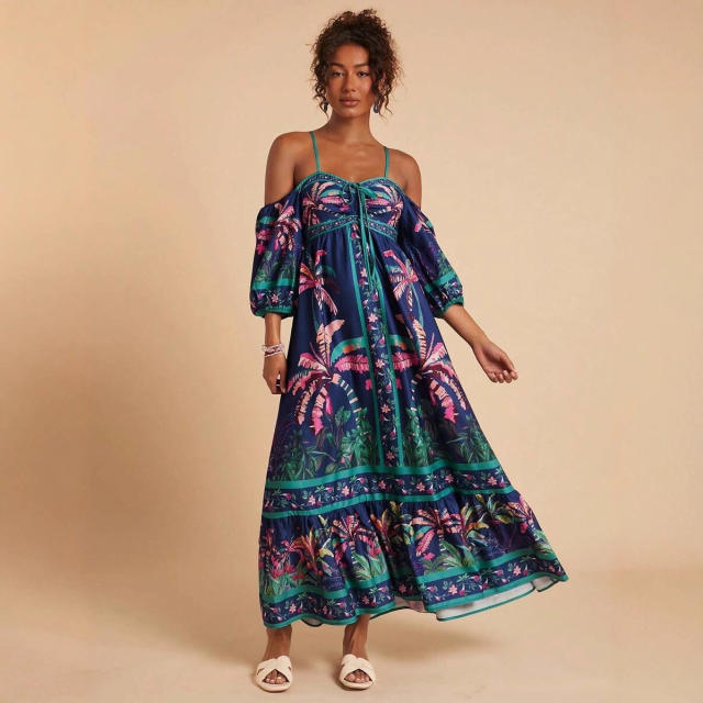 Foreign Trade Summer Style Printed Off-Shoulder Strapless Dress