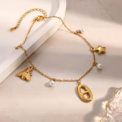 Water proof pig nose charm stainless steel anklet